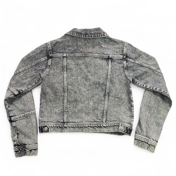 Acid Wash Cropped Denim Jacket Small | Y2K Grunge Festival Jean Jacket - Picture 2 of 11